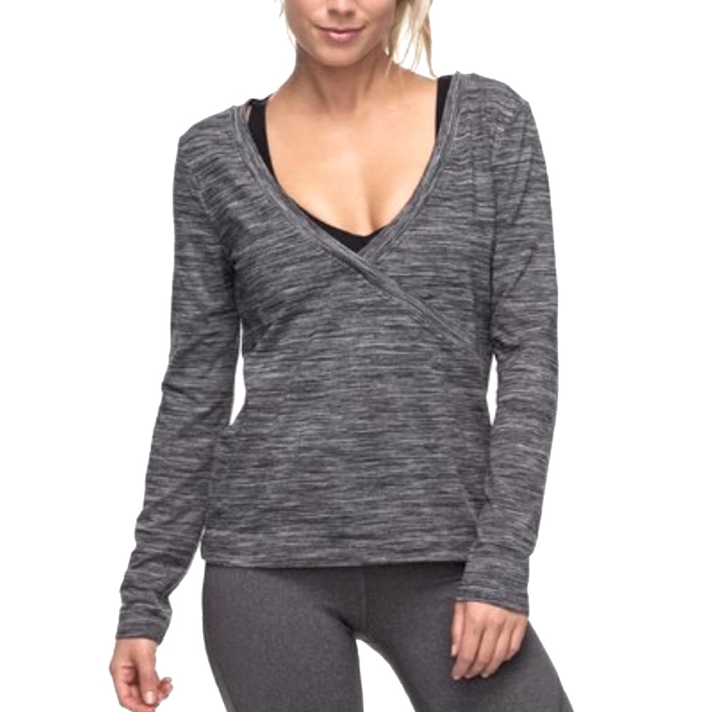 Roxy Soul Storm Yoga Gray Heathered V-Neck Soft Long Sleeve Oversized Top Small